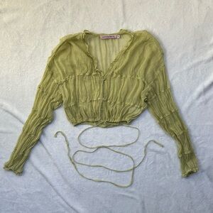 Hansen & Gretel Ithica Sheer Gold Detail Crop Top in Citron Green - Size Small